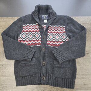 OshKosh B’gosh Fair Isle Cardigan Sweater Size 7X Thick Knit Nordic Gray Red